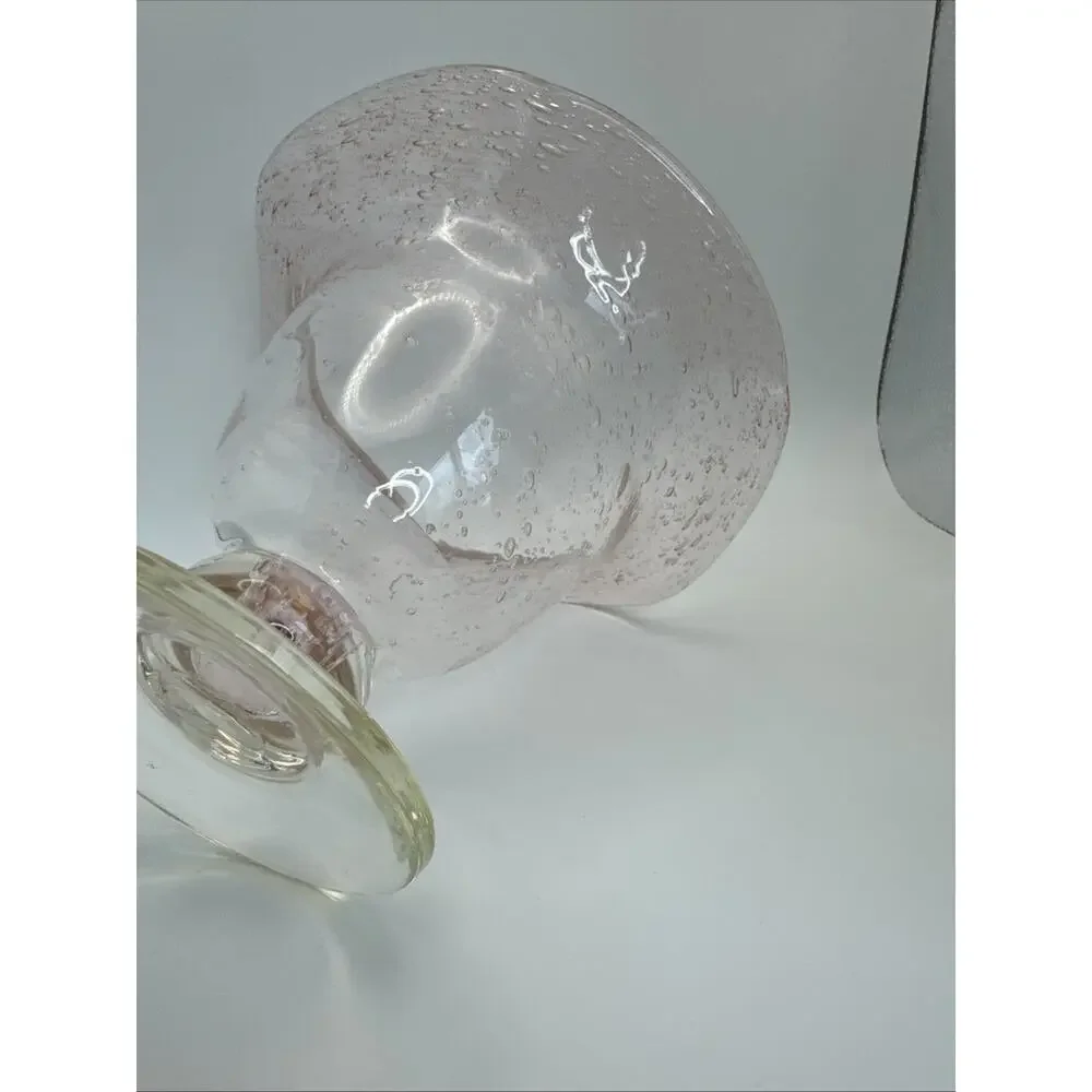 Vintage Pink Hued hand‎ blown glass art bubble glass footed compote dish 2 avail